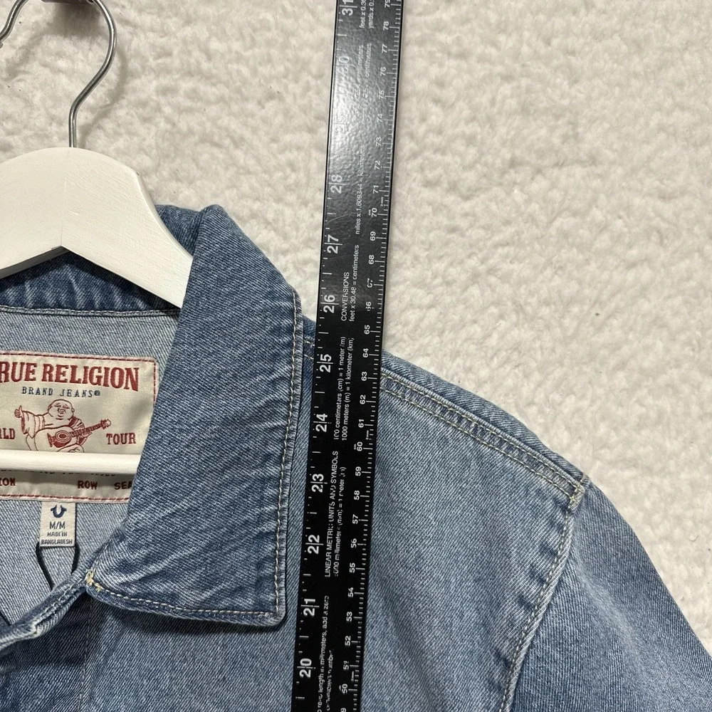 True Religion JESSE SN Trucker Jacket Men's M Medium Wash Denim Chest Pockets‎